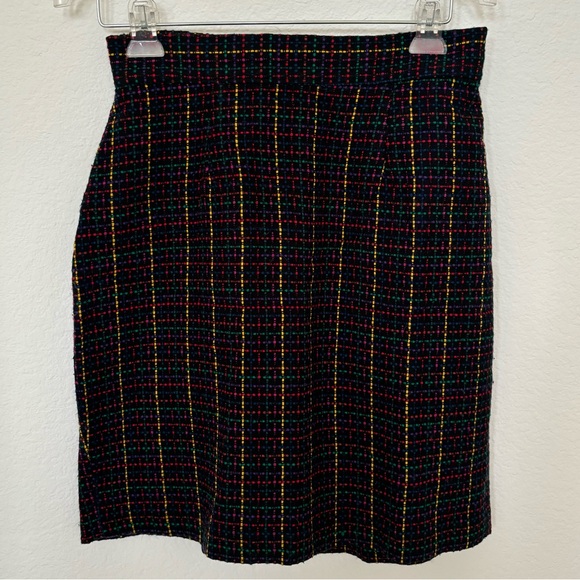 Multi-Colored Tweed Black Vintage Wool Skirt - Picture 4 of 6